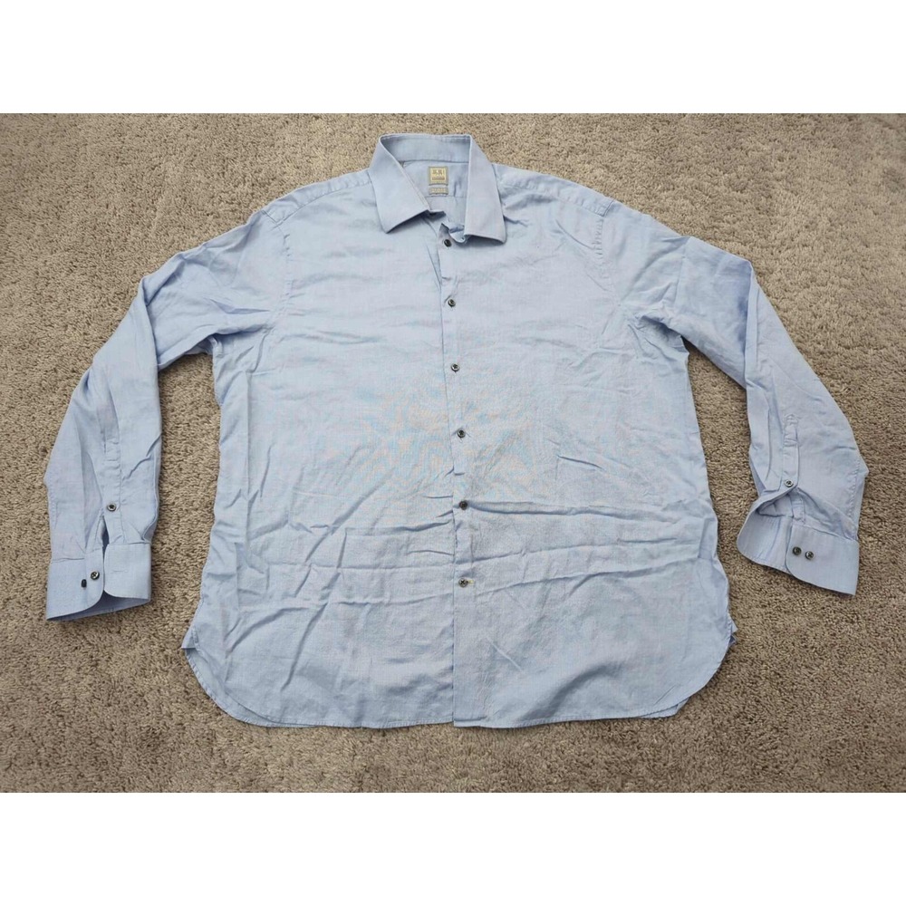 Ike Behar x Neiman Marcus Button Up Shirt 18.5 Mens Blue Long Sleeve 100% Cotton